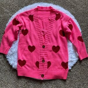 Heart Pattern Button Front‎ Sweater Cardigan Pink Red